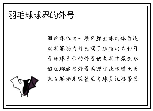 羽毛球球界的外号